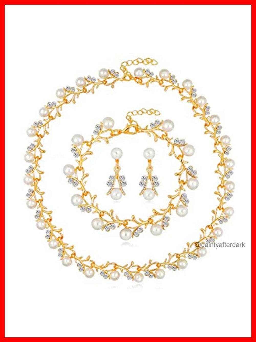 Faux Pearls Crystal Rhinestone Wedding Jewelry Set Necklace Earrings Bracelet